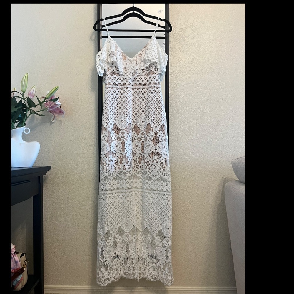 White lace maxi dress.